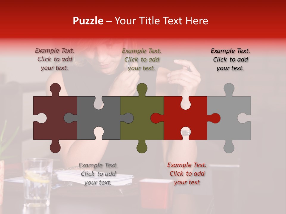 Pretty Blond Businesswoman Sitting In The Bar And Working PowerPoint Template