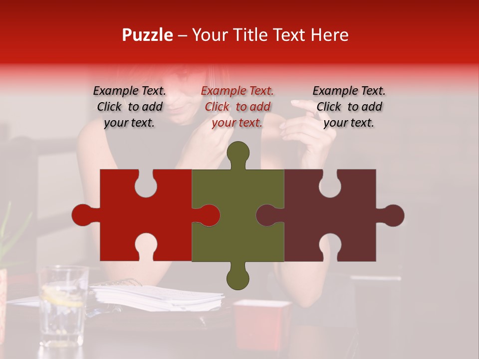 Pretty Blond Businesswoman Sitting In The Bar And Working PowerPoint Template