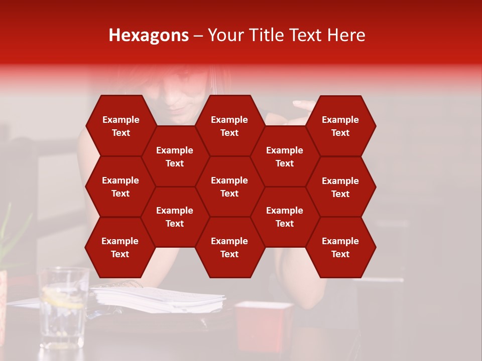 Pretty Blond Businesswoman Sitting In The Bar And Working PowerPoint Template