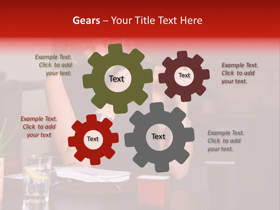 Pretty Blond Businesswoman Sitting In The Bar And Working PowerPoint Template