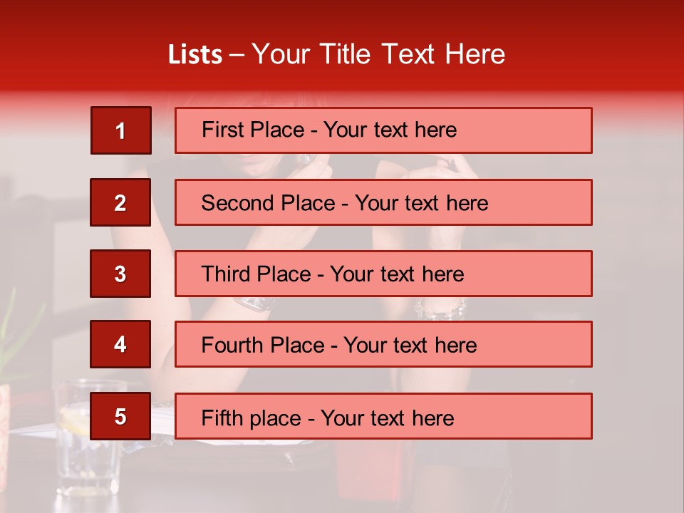 Pretty Blond Businesswoman Sitting In The Bar And Working PowerPoint Template
