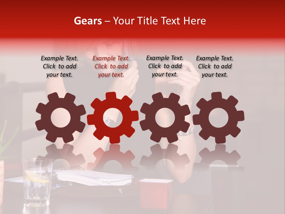 Pretty Blond Businesswoman Sitting In The Bar And Working PowerPoint Template