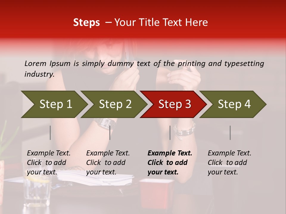 Pretty Blond Businesswoman Sitting In The Bar And Working PowerPoint Template