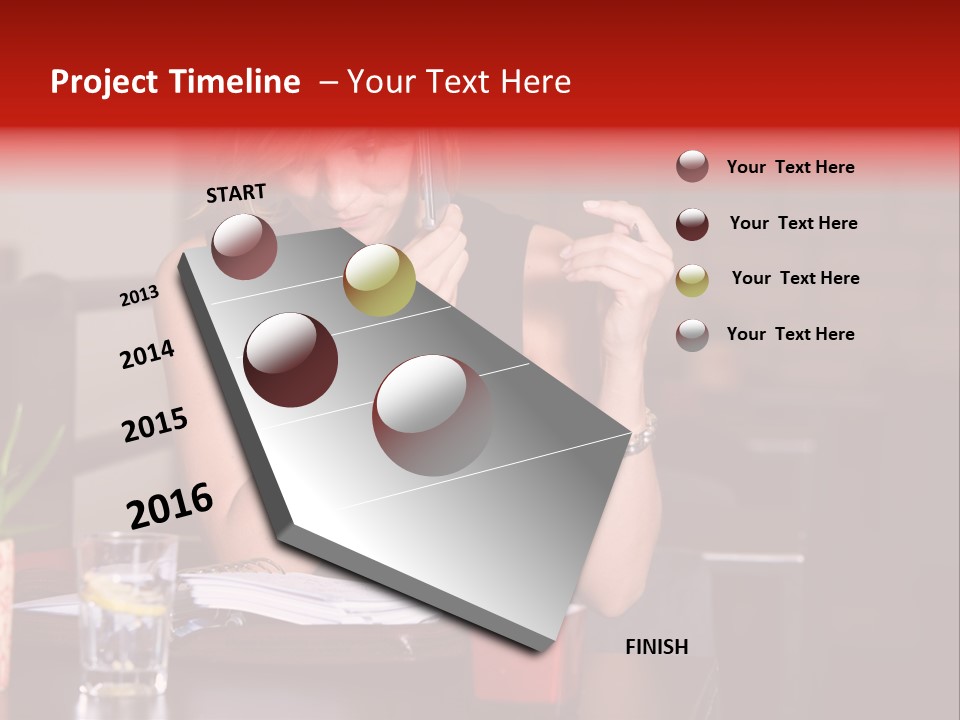 Pretty Blond Businesswoman Sitting In The Bar And Working PowerPoint Template