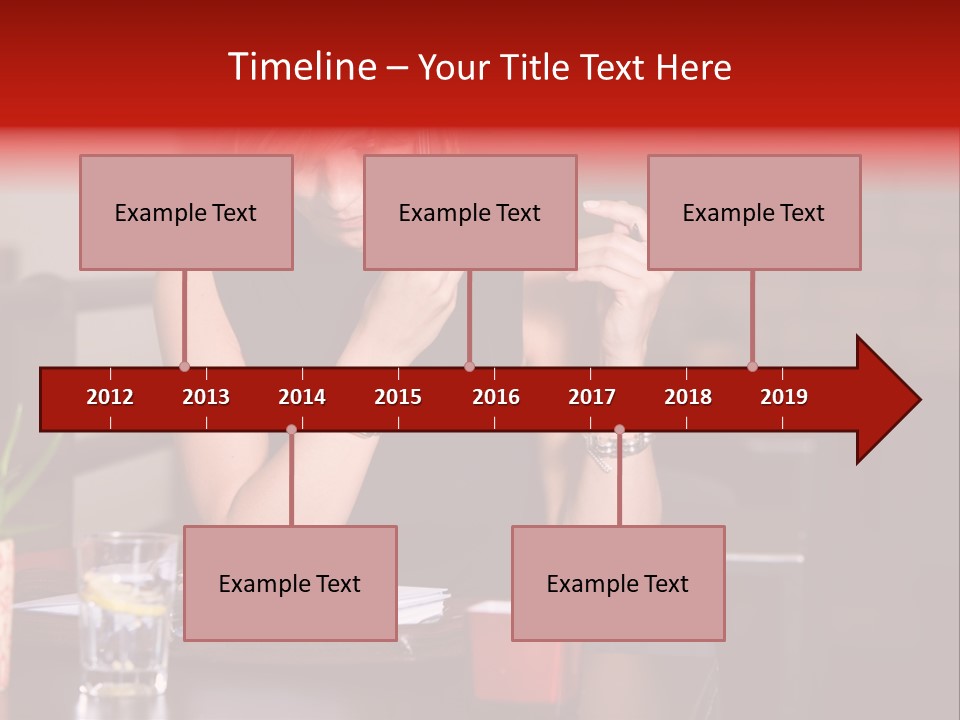 Pretty Blond Businesswoman Sitting In The Bar And Working PowerPoint Template