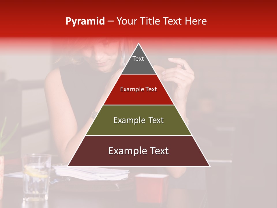 Pretty Blond Businesswoman Sitting In The Bar And Working PowerPoint Template