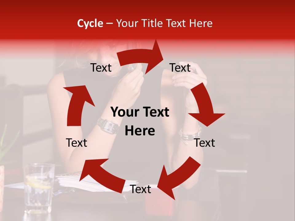 Pretty Blond Businesswoman Sitting In The Bar And Working PowerPoint Template