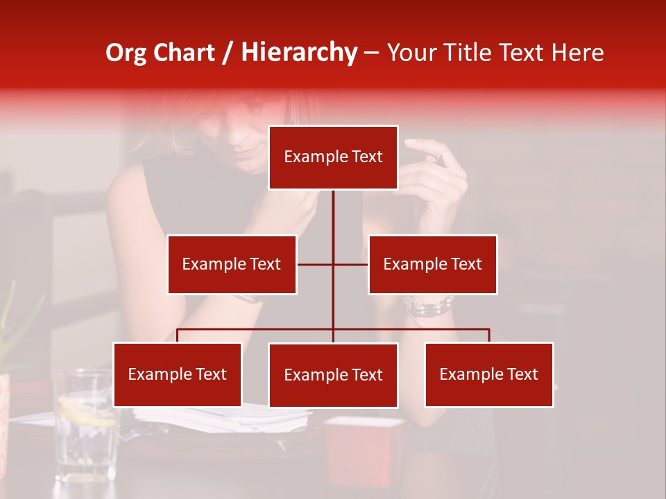 Pretty Blond Businesswoman Sitting In The Bar And Working PowerPoint Template