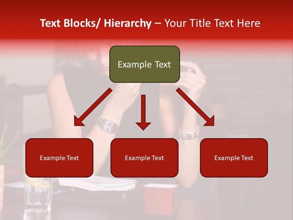 Pretty Blond Businesswoman Sitting In The Bar And Working PowerPoint Template