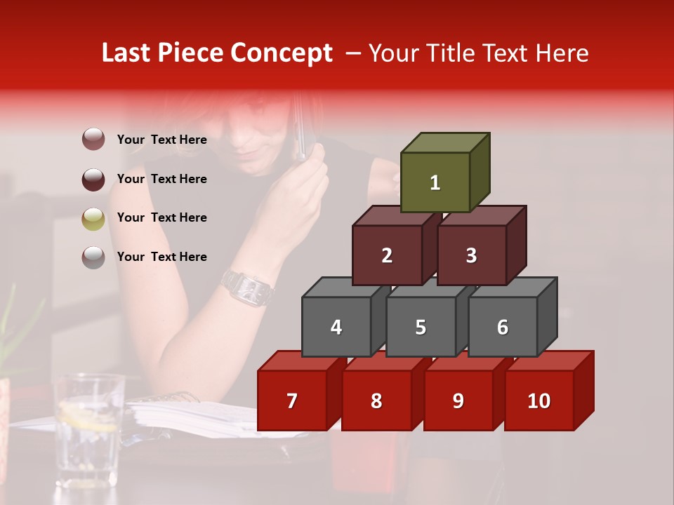 Pretty Blond Businesswoman Sitting In The Bar And Working PowerPoint Template