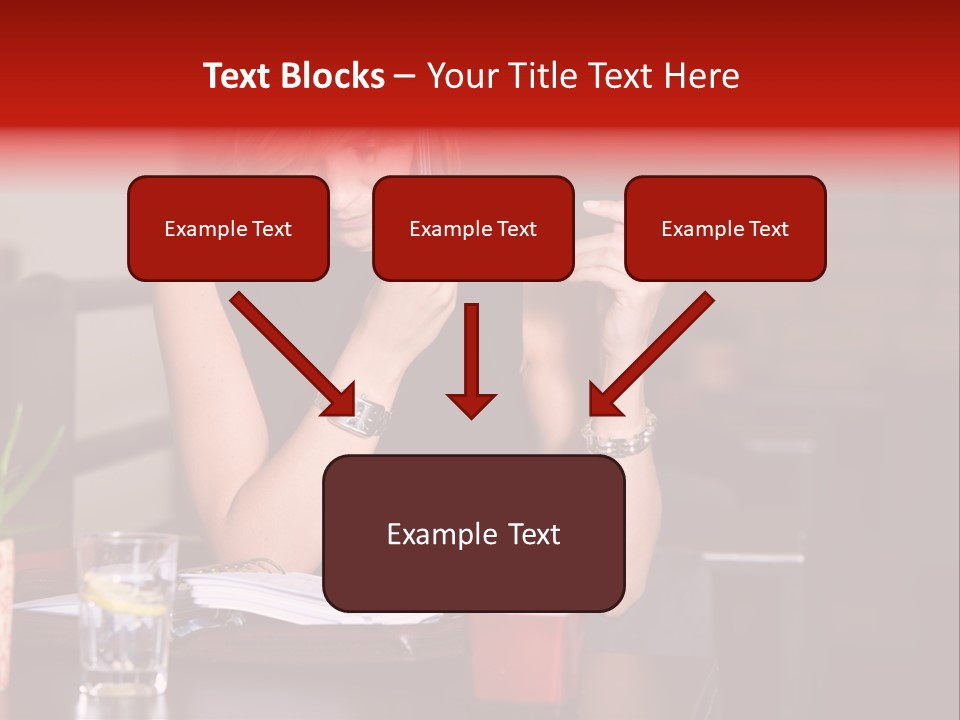 Pretty Blond Businesswoman Sitting In The Bar And Working PowerPoint Template