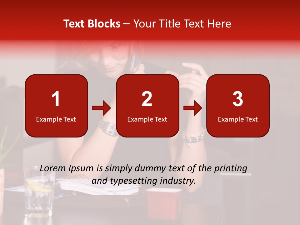 Pretty Blond Businesswoman Sitting In The Bar And Working PowerPoint Template