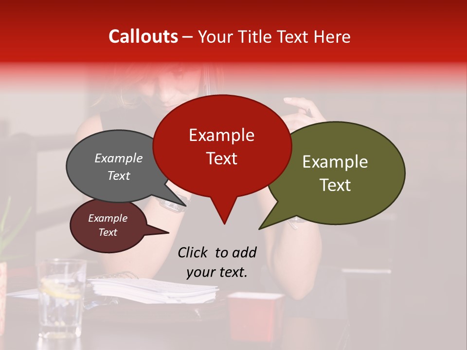 Pretty Blond Businesswoman Sitting In The Bar And Working PowerPoint Template