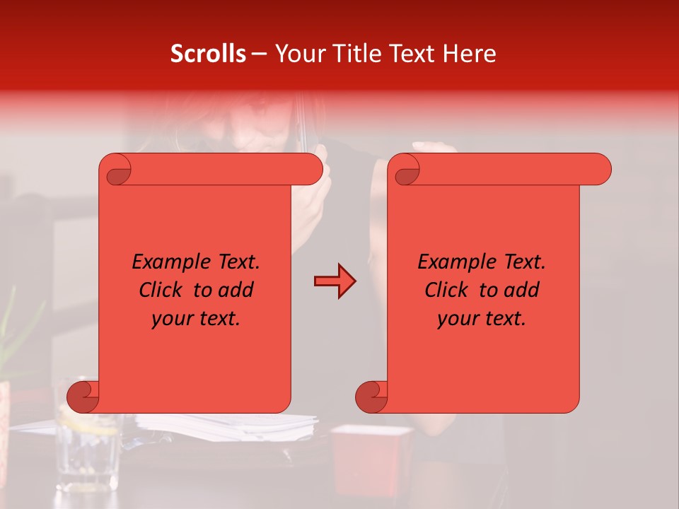 Pretty Blond Businesswoman Sitting In The Bar And Working PowerPoint Template