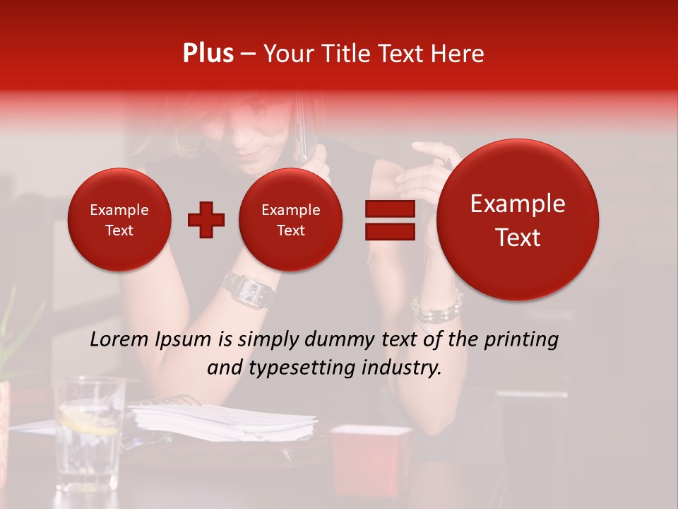 Pretty Blond Businesswoman Sitting In The Bar And Working PowerPoint Template