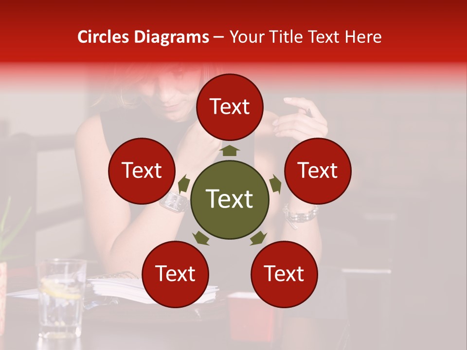 Pretty Blond Businesswoman Sitting In The Bar And Working PowerPoint Template