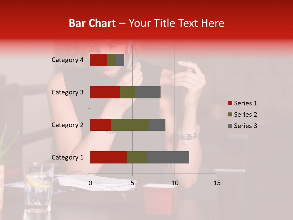 Pretty Blond Businesswoman Sitting In The Bar And Working PowerPoint Template