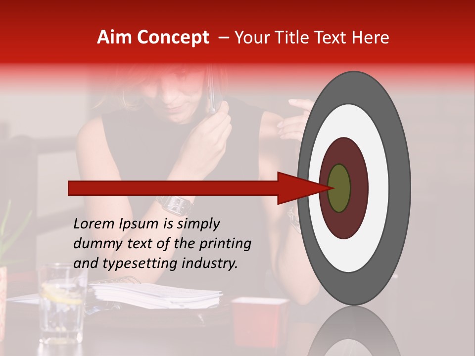 Pretty Blond Businesswoman Sitting In The Bar And Working PowerPoint Template