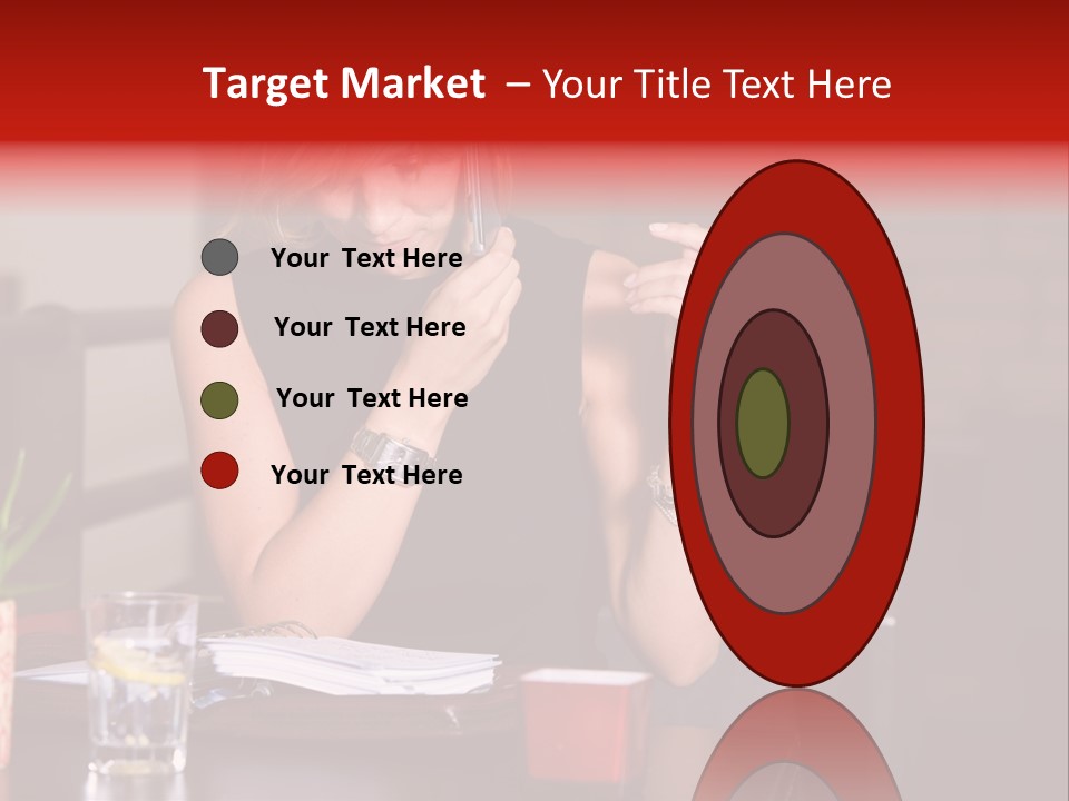 Pretty Blond Businesswoman Sitting In The Bar And Working PowerPoint Template