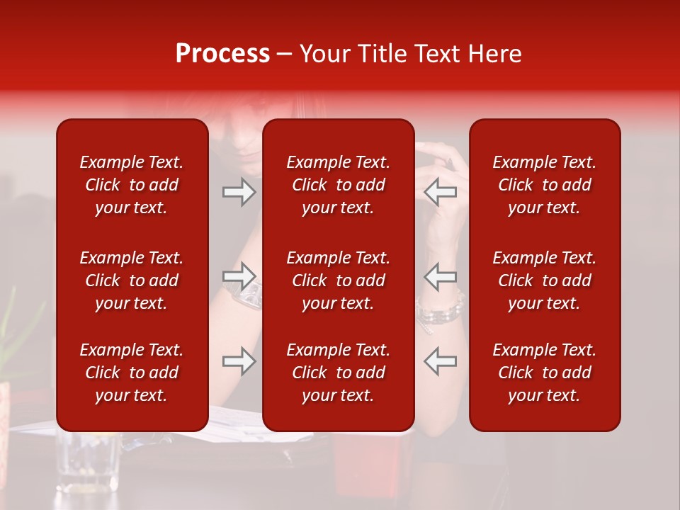 Pretty Blond Businesswoman Sitting In The Bar And Working PowerPoint Template
