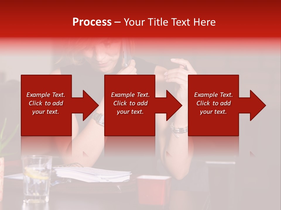 Pretty Blond Businesswoman Sitting In The Bar And Working PowerPoint Template