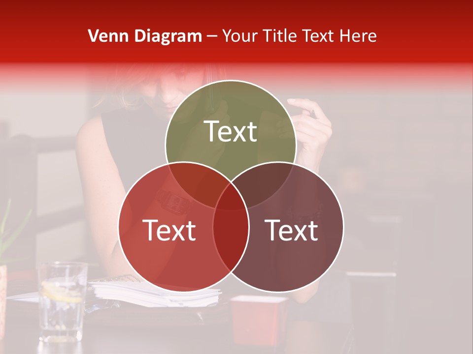 Pretty Blond Businesswoman Sitting In The Bar And Working PowerPoint Template