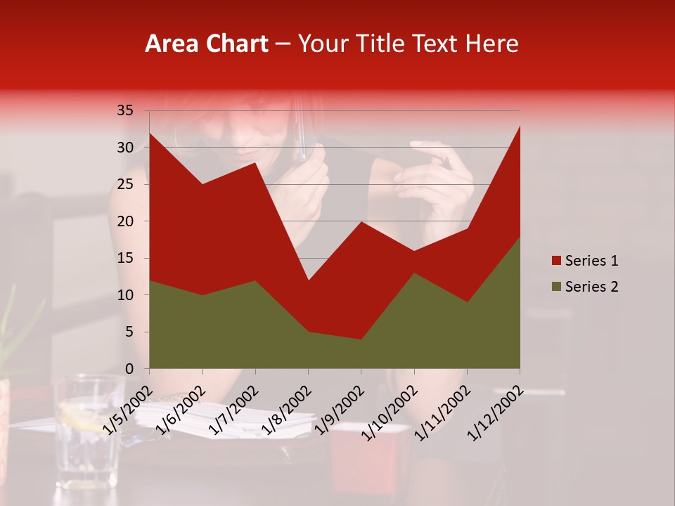Pretty Blond Businesswoman Sitting In The Bar And Working PowerPoint Template