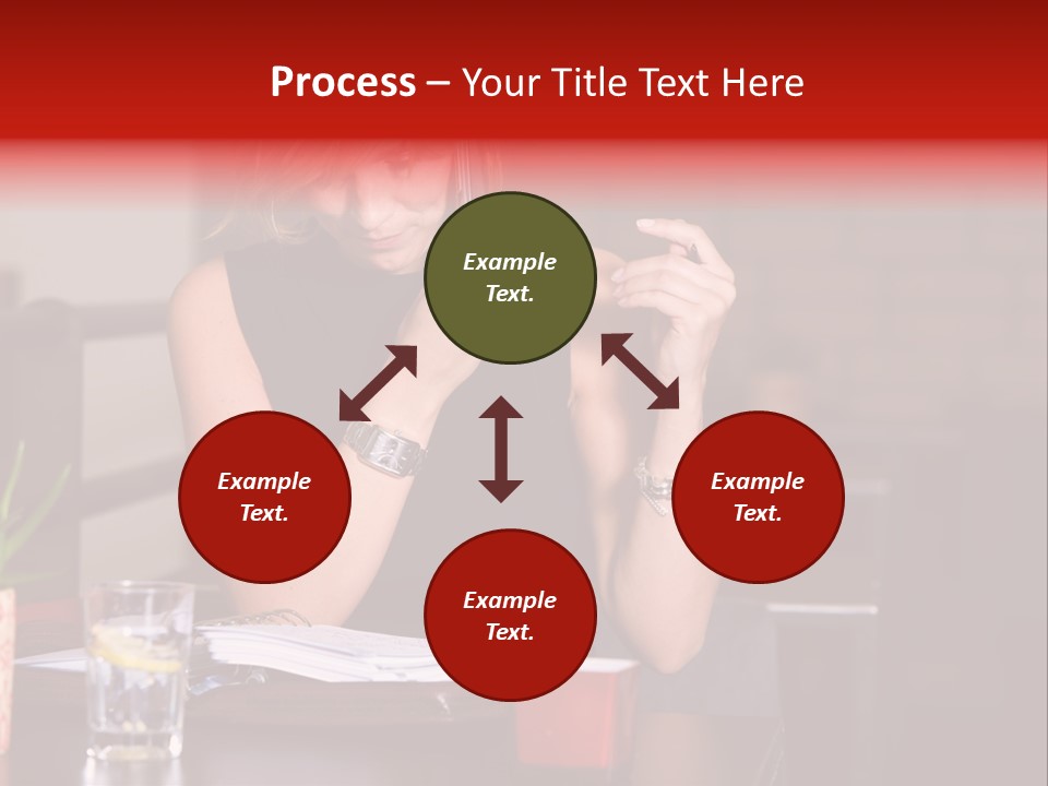 Pretty Blond Businesswoman Sitting In The Bar And Working PowerPoint Template