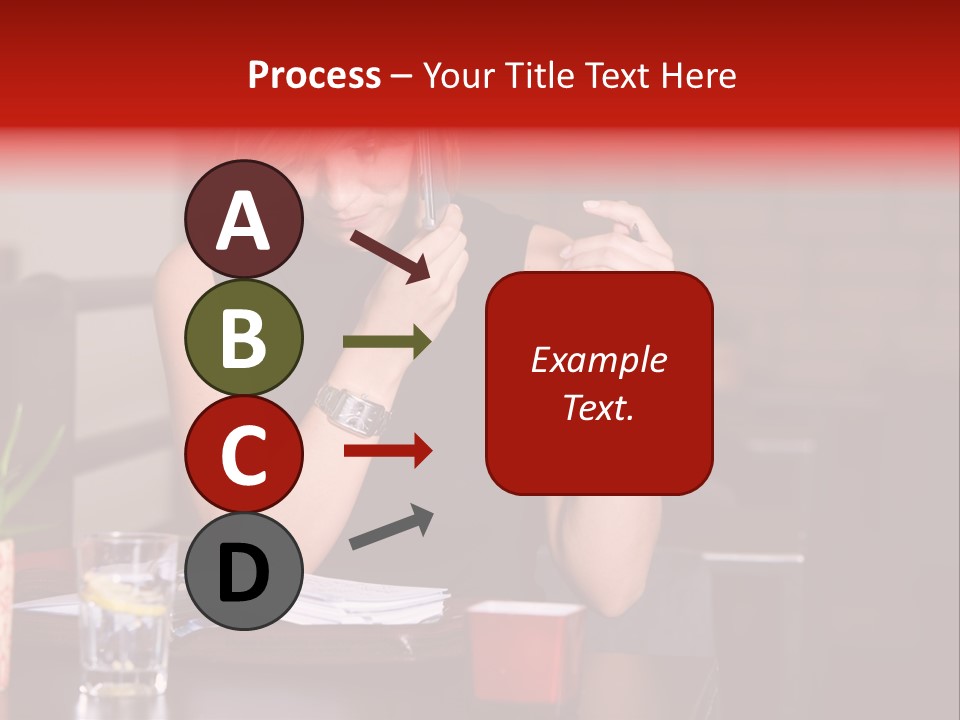 Pretty Blond Businesswoman Sitting In The Bar And Working PowerPoint Template