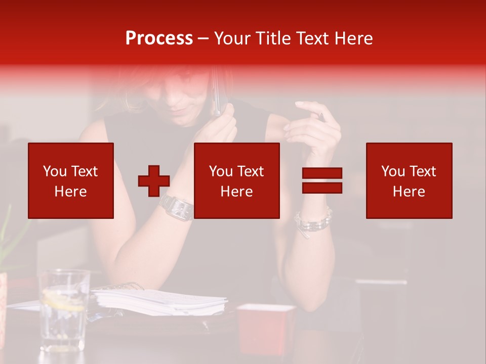 Pretty Blond Businesswoman Sitting In The Bar And Working PowerPoint Template