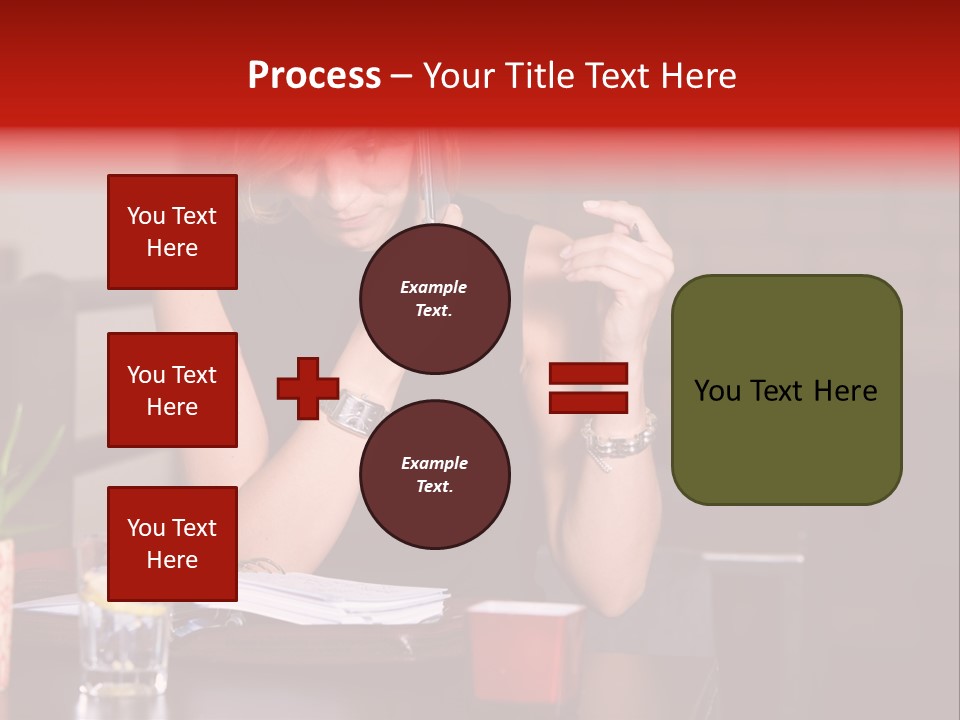 Pretty Blond Businesswoman Sitting In The Bar And Working PowerPoint Template