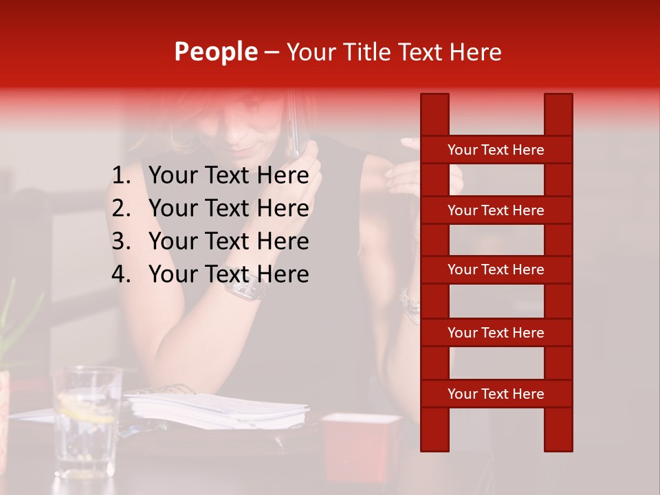 Pretty Blond Businesswoman Sitting In The Bar And Working PowerPoint Template