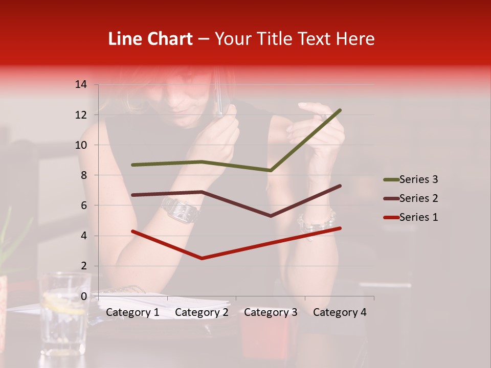 Pretty Blond Businesswoman Sitting In The Bar And Working PowerPoint Template