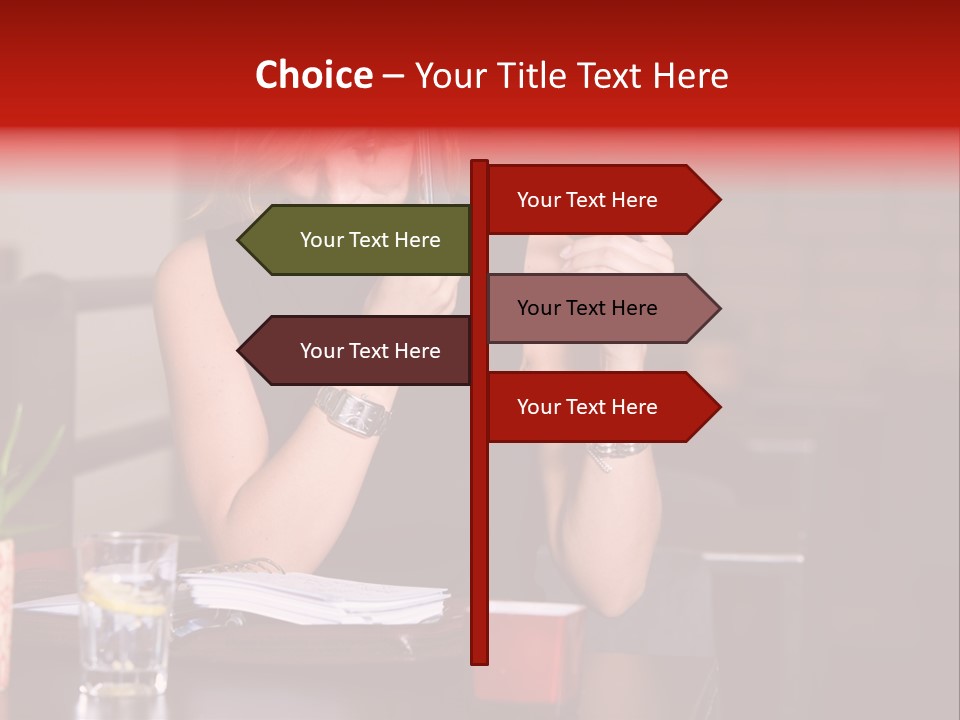 Pretty Blond Businesswoman Sitting In The Bar And Working PowerPoint Template