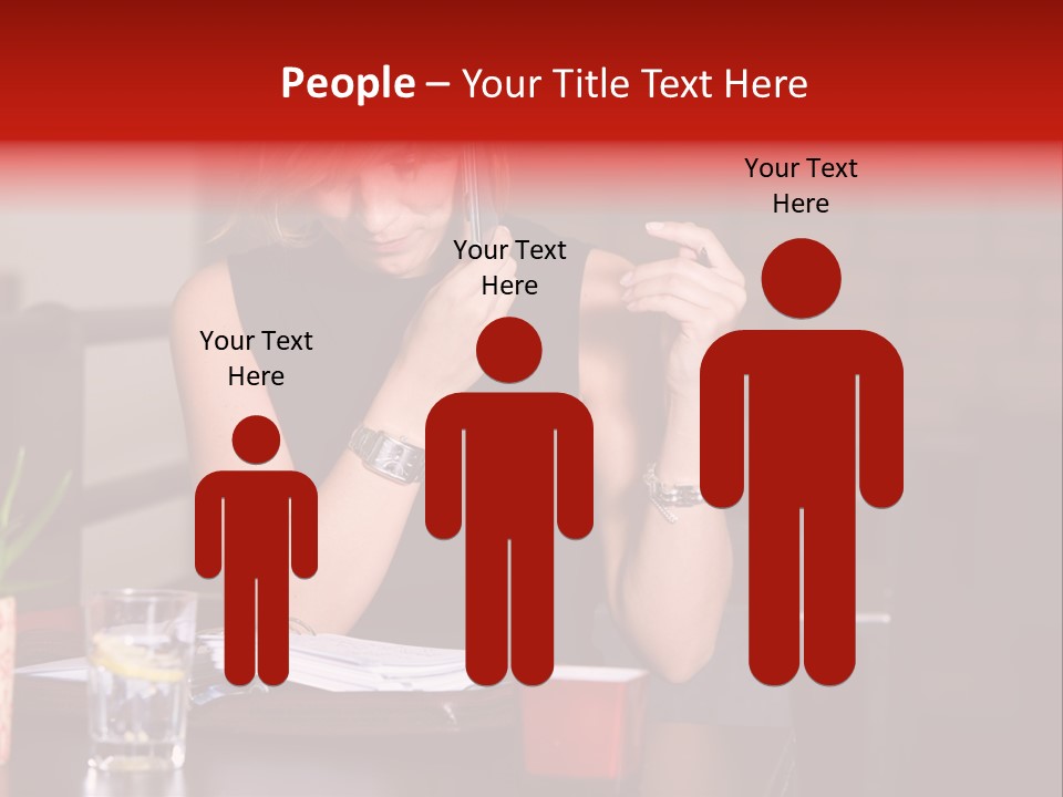 Pretty Blond Businesswoman Sitting In The Bar And Working PowerPoint Template