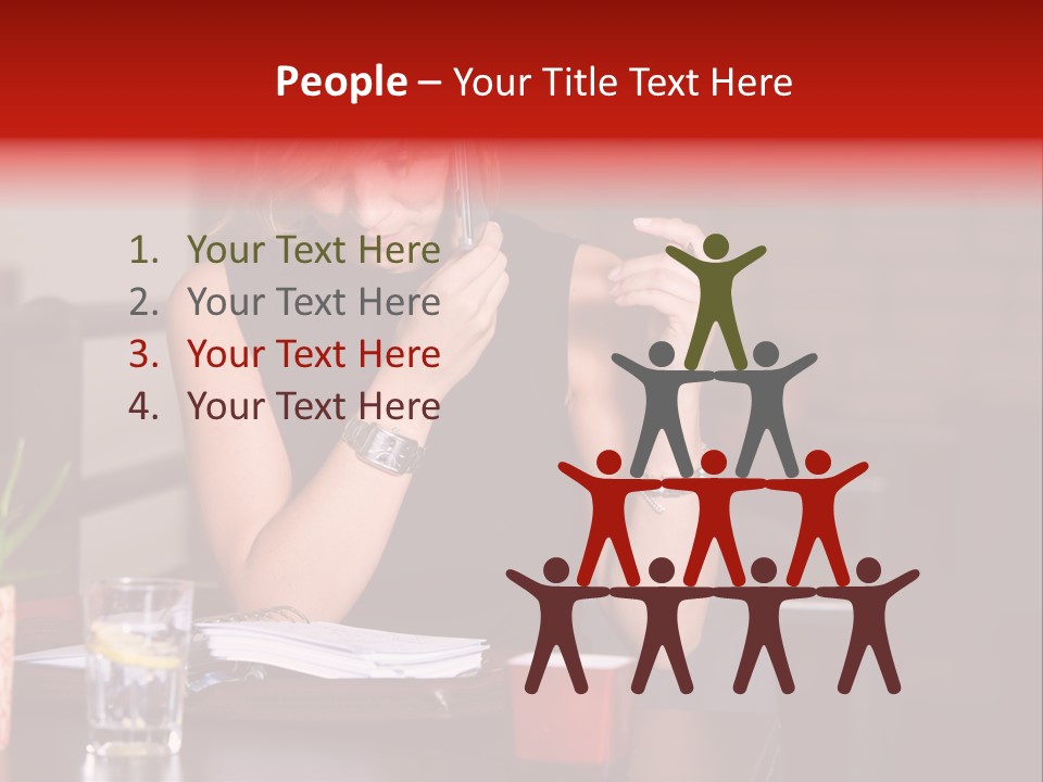 Pretty Blond Businesswoman Sitting In The Bar And Working PowerPoint Template