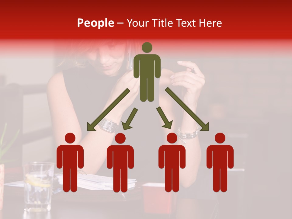 Pretty Blond Businesswoman Sitting In The Bar And Working PowerPoint Template