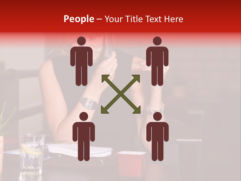 Pretty Blond Businesswoman Sitting In The Bar And Working PowerPoint Template