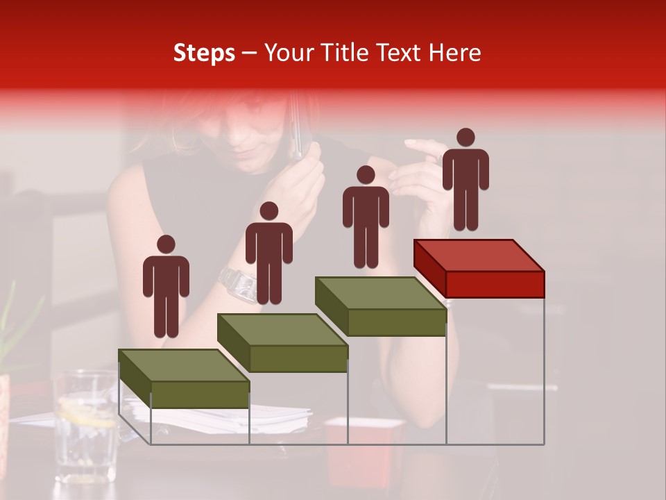 Pretty Blond Businesswoman Sitting In The Bar And Working PowerPoint Template