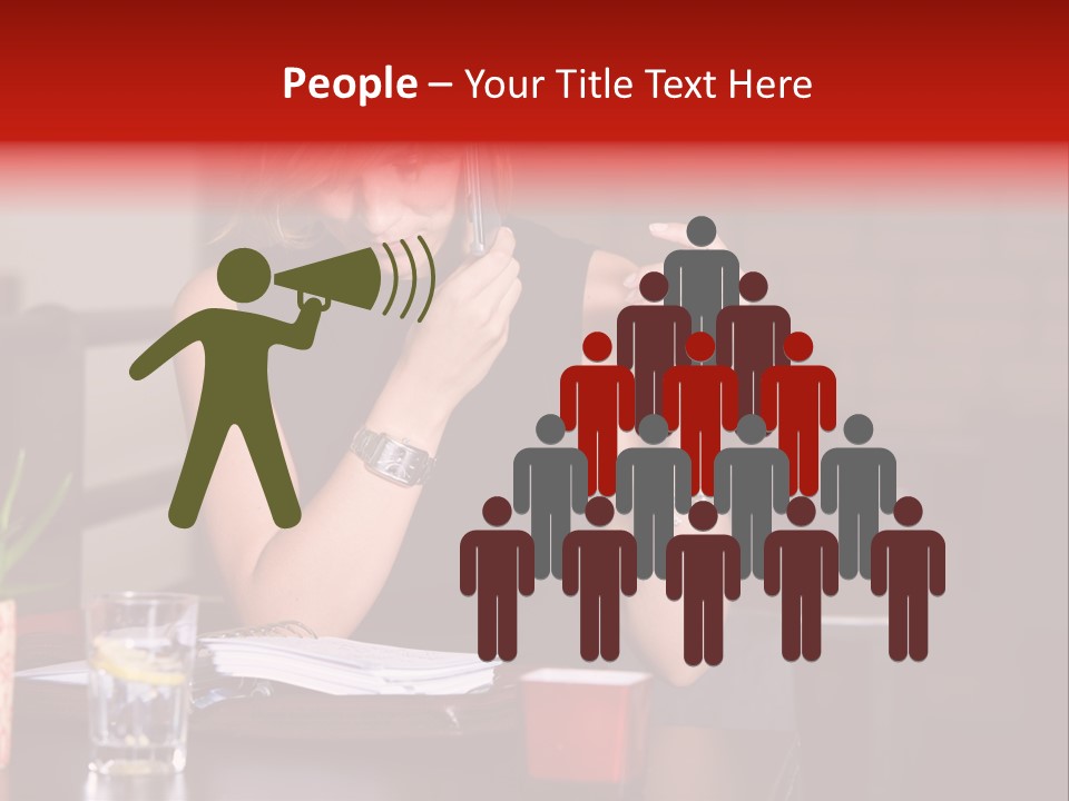 Pretty Blond Businesswoman Sitting In The Bar And Working PowerPoint Template