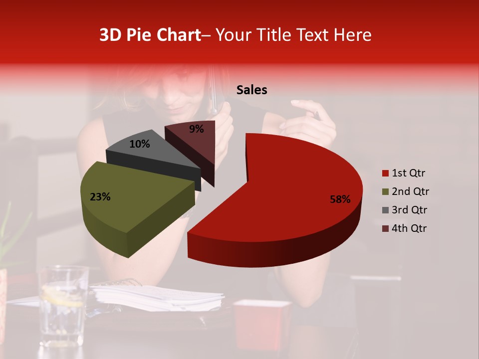 Pretty Blond Businesswoman Sitting In The Bar And Working PowerPoint Template