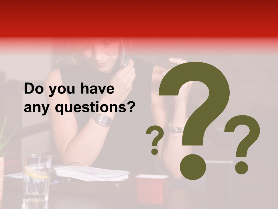 Pretty Blond Businesswoman Sitting In The Bar And Working PowerPoint Template