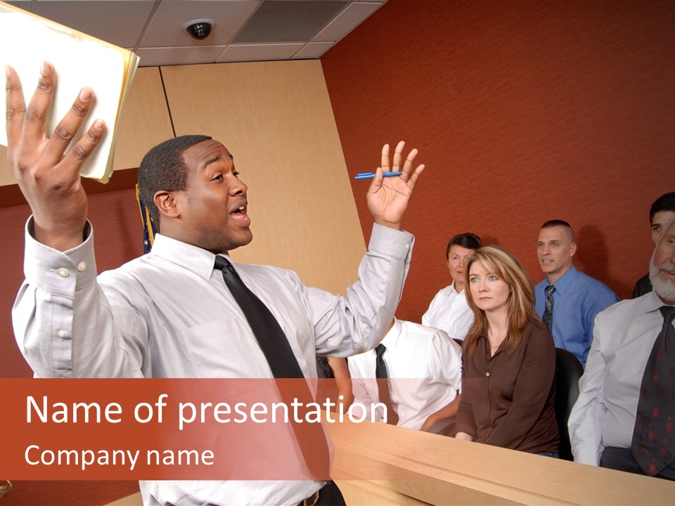 Eager And Passionate Attorney Trying To Convince The Jury Of His Point PowerPoint Template