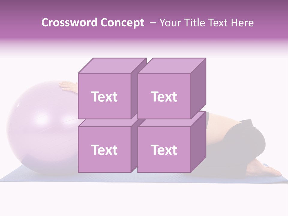 Fit Young Brunette Pilates Instructor Showing Different Exercises On A White Background With Basic Pilates Equipment Including A Ball And Yoga Mat. White Background, Not Isolated PowerPoint Template