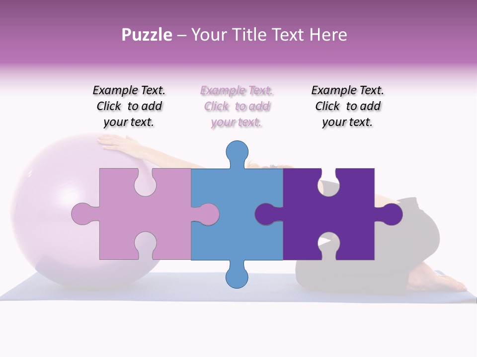 Fit Young Brunette Pilates Instructor Showing Different Exercises On A White Background With Basic Pilates Equipment Including A Ball And Yoga Mat. White Background, Not Isolated PowerPoint Template