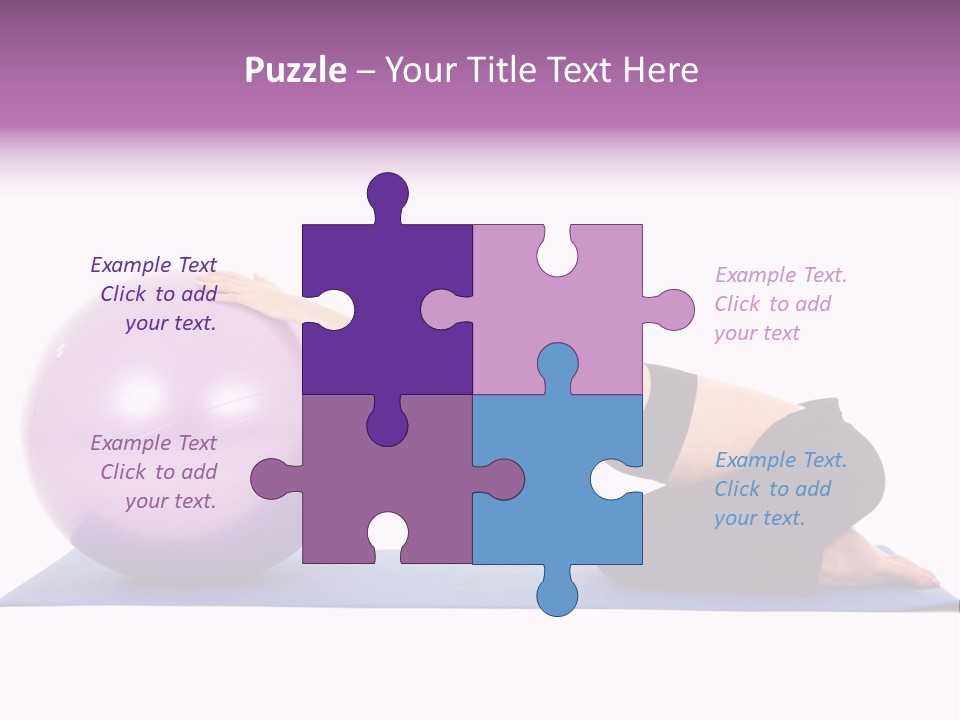 Fit Young Brunette Pilates Instructor Showing Different Exercises On A White Background With Basic Pilates Equipment Including A Ball And Yoga Mat. White Background, Not Isolated PowerPoint Template