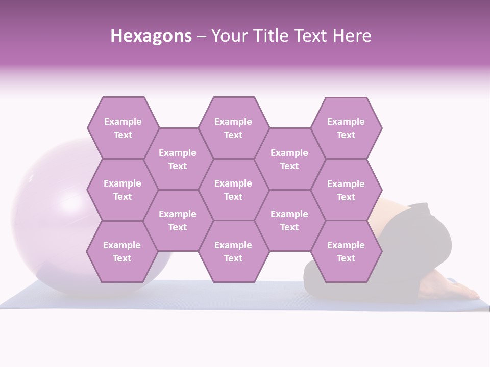 Fit Young Brunette Pilates Instructor Showing Different Exercises On A White Background With Basic Pilates Equipment Including A Ball And Yoga Mat. White Background, Not Isolated PowerPoint Template