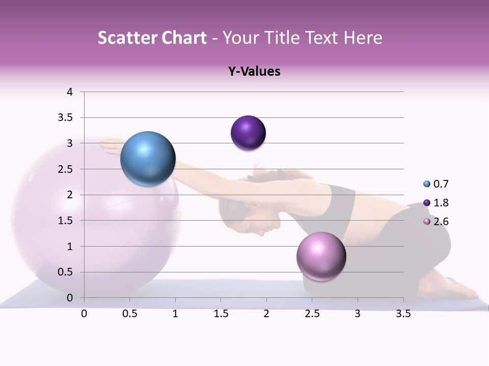 Fit Young Brunette Pilates Instructor Showing Different Exercises On A White Background With Basic Pilates Equipment Including A Ball And Yoga Mat. White Background, Not Isolated PowerPoint Template