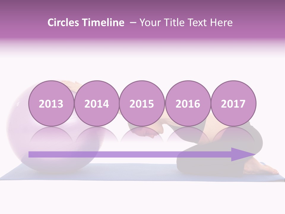 Fit Young Brunette Pilates Instructor Showing Different Exercises On A White Background With Basic Pilates Equipment Including A Ball And Yoga Mat. White Background, Not Isolated PowerPoint Template