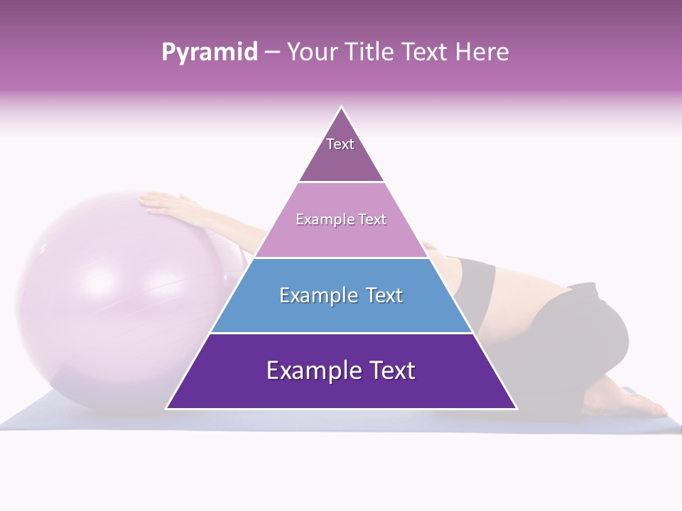 Fit Young Brunette Pilates Instructor Showing Different Exercises On A White Background With Basic Pilates Equipment Including A Ball And Yoga Mat. White Background, Not Isolated PowerPoint Template